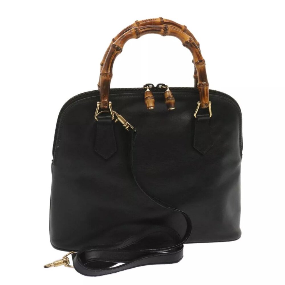 GUCCI Bamboo Hand Bag Leather 2way Black - Picture 1 of 15